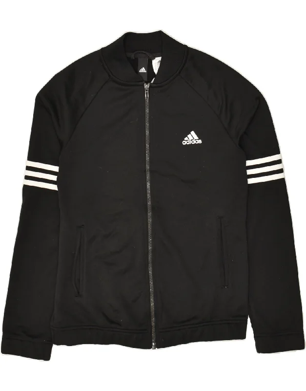 ADIDAS Womens Graphic Tracksuit Top Jacket UK 12/14 Medium Black Polyester Herringbone Jacket Checkered Jacket Solid Jacket