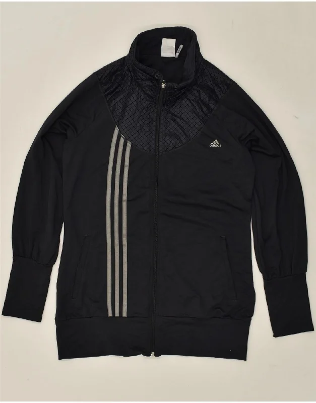 ADIDAS Womens Graphic Tracksuit Top Jacket UK 16 Large Black Polyester Belted Jacket Elasticated Jacket Padded Jacket