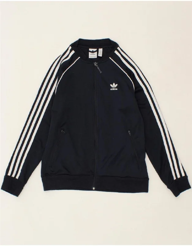 ADIDAS Womens Graphic Tracksuit Top Jacket UK 6 XS Navy Blue Polyester Mesh Jacket Canvas Jacket Denim Jacket