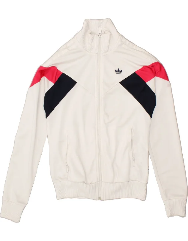 ADIDAS Womens Graphic Tracksuit Top Jacket UK 8 Small White Colourblock Hoodie Zip-Up Jacket Button-Up Jacket