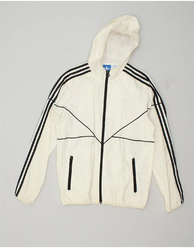 ADIDAS Womens Hooded Tracksuit Top Jacket UK 10 Small White Colourblock Notch Collar Jacket Peter Pan Collar Jacket Cowl Neck Jacket