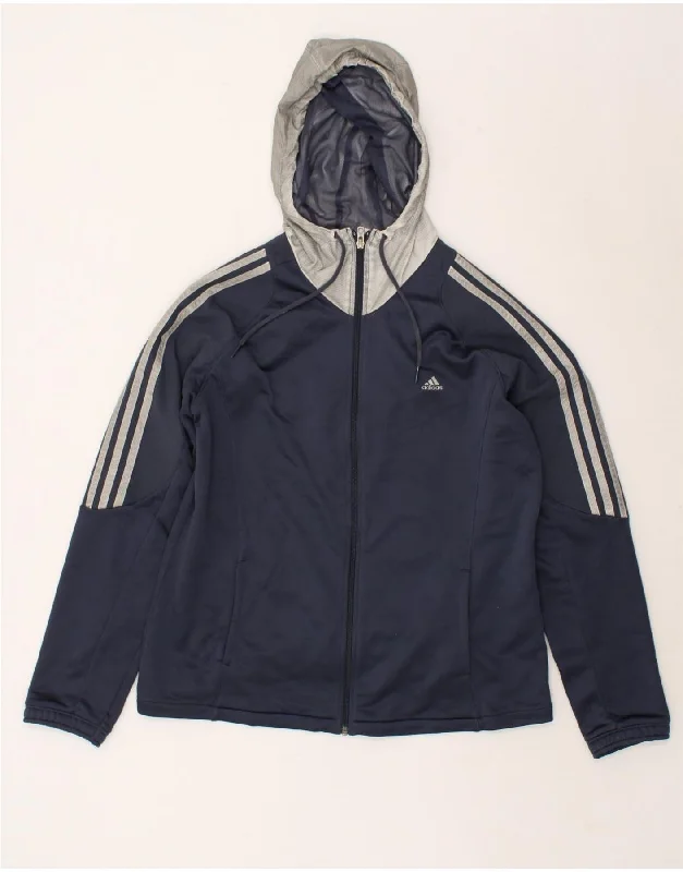 ADIDAS Womens Hooded Tracksuit Top Jacket UK 16/18 Large Navy Blue Toggled Jacket Drawstring Jacket Belted Jacket