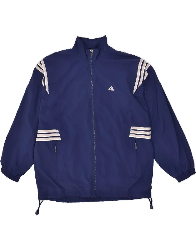 ADIDAS Womens Oversized Graphic Tracksuit Top Jacket UK 16 Large Navy Blue Tailored Jacket Straight Jacket A-Line Jacket