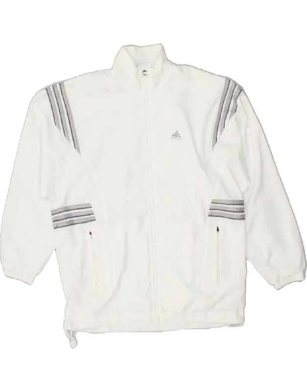 ADIDAS Womens Oversized Tracksuit Top Jacket UK 10 Small White Striped Notch Collar Jacket Peter Pan Collar Jacket Cowl Neck Jacket