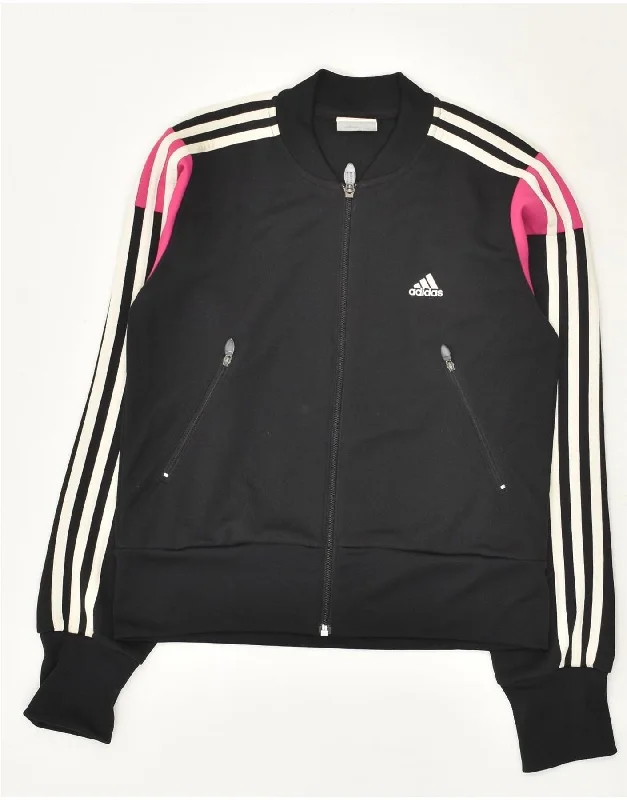 ADIDAS Womens Tracksuit Top Jacket UK 10 Small Black Cotton Fleece Jacket Down Jacket Parka