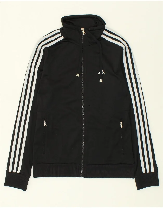 ADIDAS Womens Tracksuit Top Jacket UK 10 Small Black Polyester Embroidered Jacket Appliqued Jacket Beaded Jacket