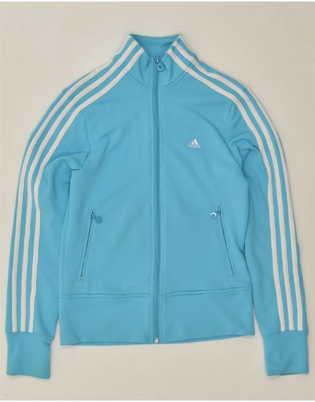 ADIDAS Womens Tracksuit Top Jacket UK 10 Small Blue Polyester Chenille Fabric Brocade Fabric Lace Fabric