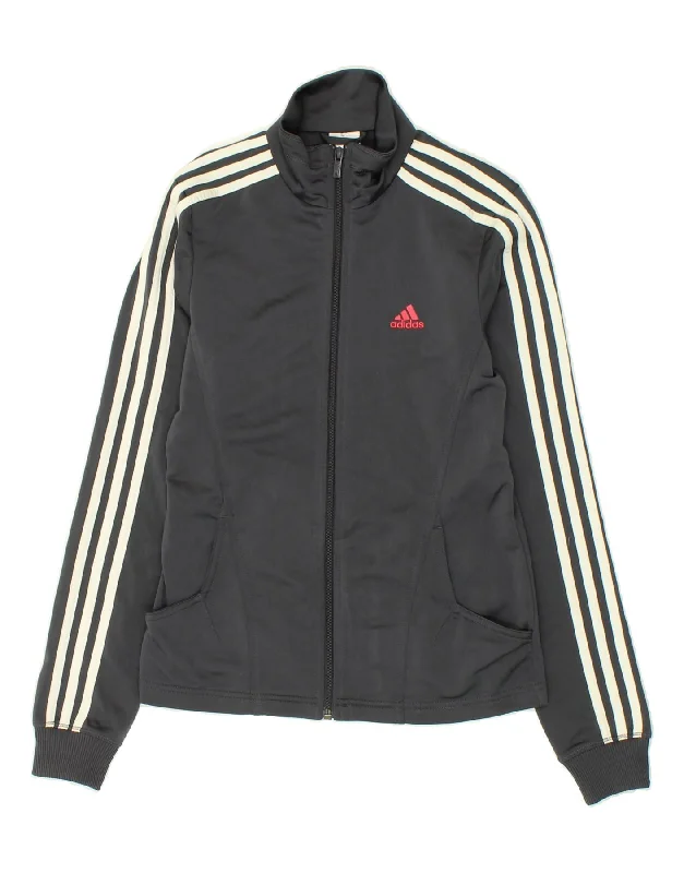 ADIDAS Womens Tracksuit Top Jacket UK 10 Small  Grey Polyester Wool Jacket Cashmere Jacket Tweed Jacket