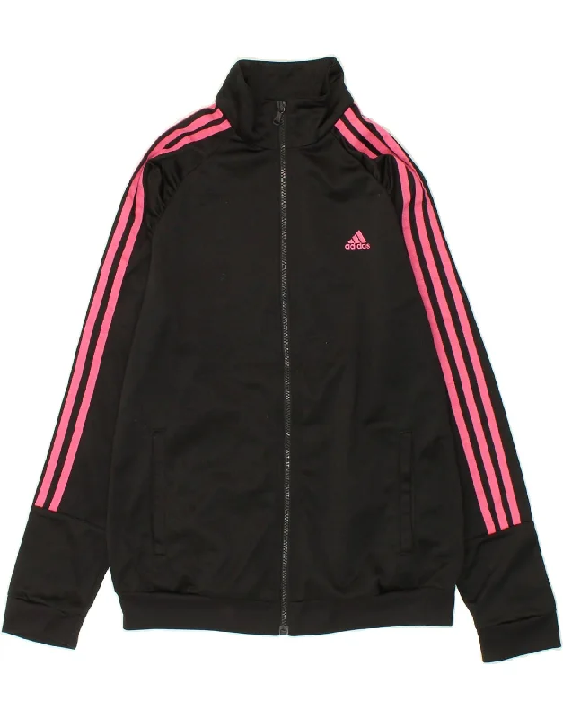 ADIDAS Womens Tracksuit Top Jacket UK 12/14 Medium Black Polyester Insulated Jacket Fitted Jacket Loose Jacket