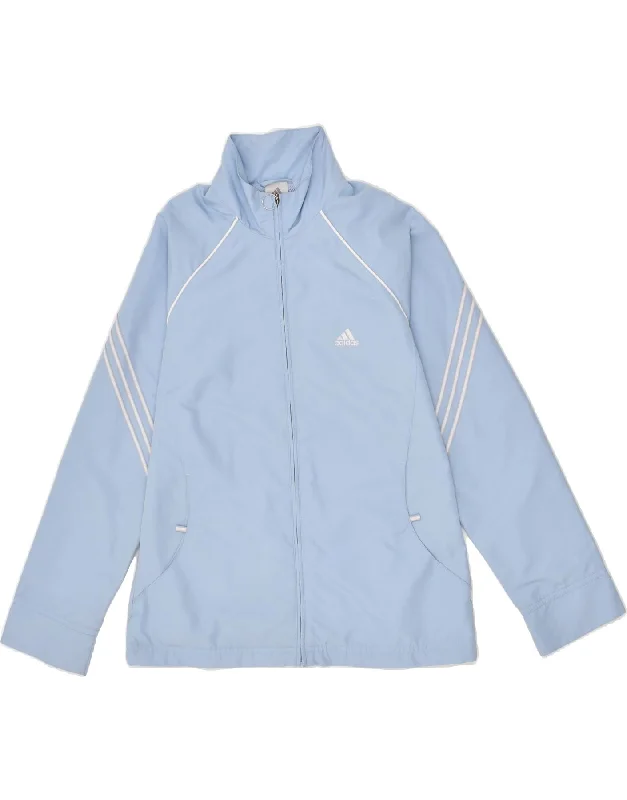 ADIDAS Womens Tracksuit Top Jacket UK 12 Medium Blue Polyester Knit Fabric Woven Fabric Fleece Fabric