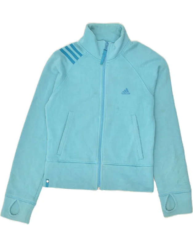 ADIDAS Womens Tracksuit Top Jacket UK 14 Large Blue Jacket Blazer Coat