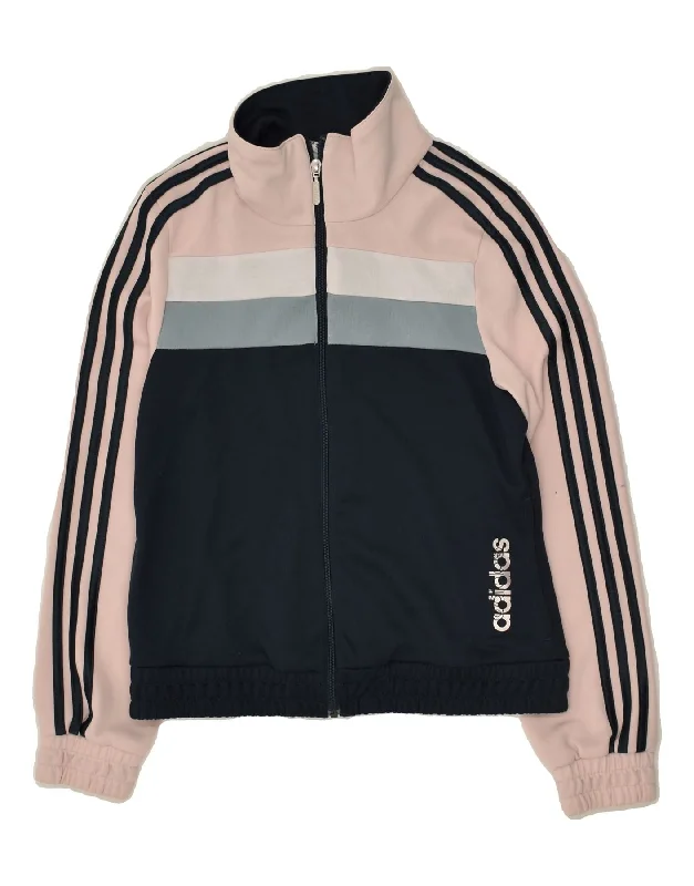 ADIDAS Womens Tracksuit Top Jacket UK 14 Large Pink Colourblock Polyester Collared Jacket Crew Neck Jacket Turtle Neck Jacket