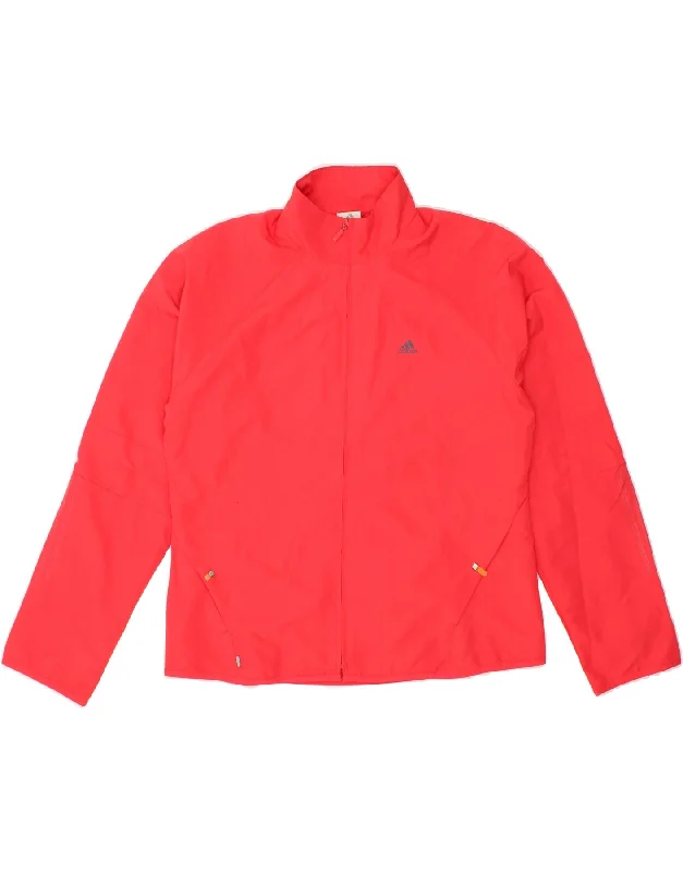 ADIDAS Womens Tracksuit Top Jacket UK 14 Large Red Polyester Zippered Front Buttoned Front Snap Front ADIDAS Womens Tracksuit Top Jacket UK 14 Large Red Polyester Zippered Front Buttoned Front Snap Front