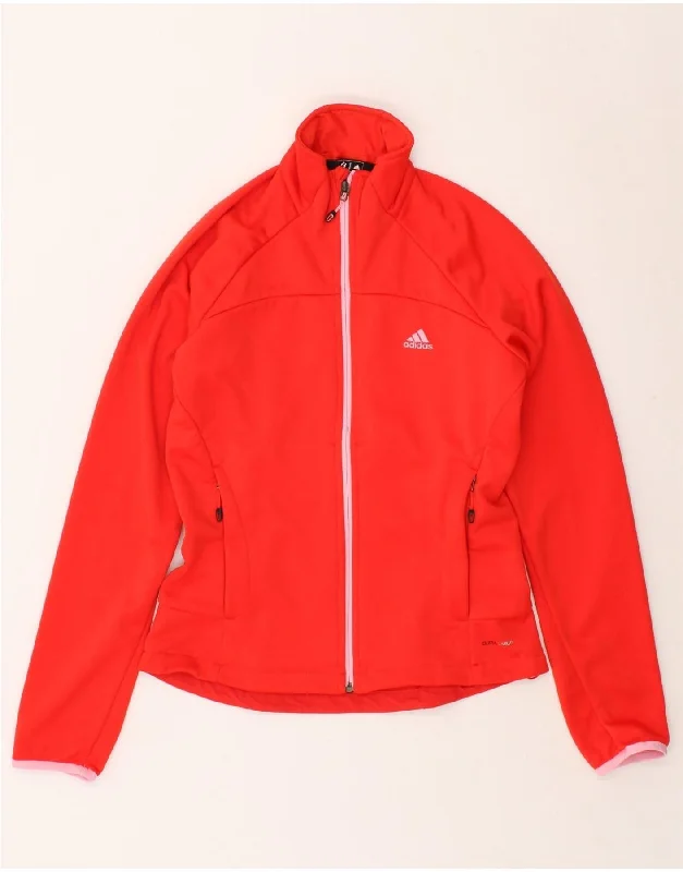 ADIDAS Womens Tracksuit Top Jacket UK 14 Medium Red Polyester Hooded Jacket Caped Jacket Shawl Collar Jacket