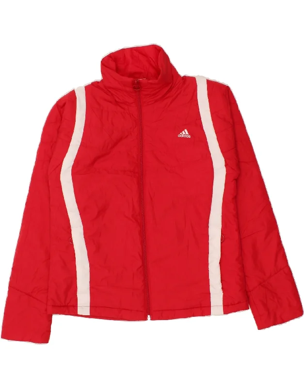 ADIDAS Womens Tracksuit Top Jacket UK 16 Large Red Colourblock Polyester A-Line Jacket Boat Neck Shawl Collar