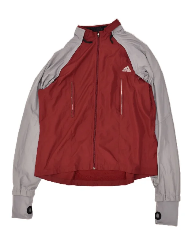 ADIDAS Womens Tracksuit Top Jacket UK 18 XL Burgundy Colourblock Toggled Jacket Drawstring Jacket Belted Jacket