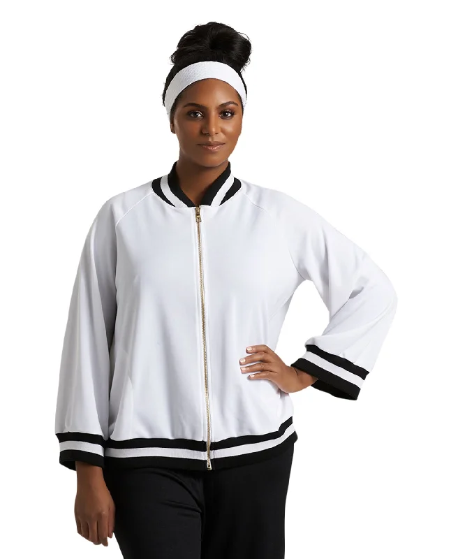 Always For Me White Plus Size Hudson Bomber Jacket Tiered Jacket Buttoned Jacket Zippered Jacket