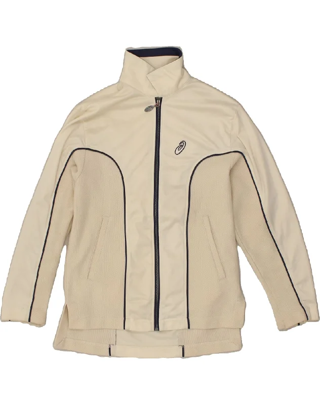 ASICS Womens Tracksuit Top Jacket UK 14 Medium Off White Tailored Jacket Straight Jacket A-Line Jacket