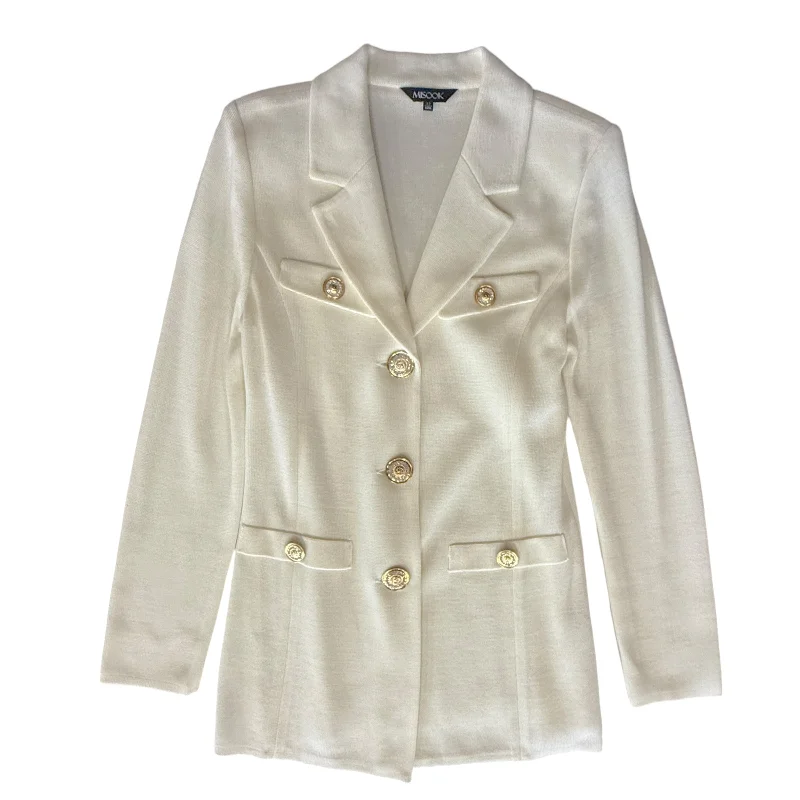 Dressed Up Button-Front Jacket By Misook In Cream, Size: Xs Wool Jacket Cashmere Jacket Tweed Jacket