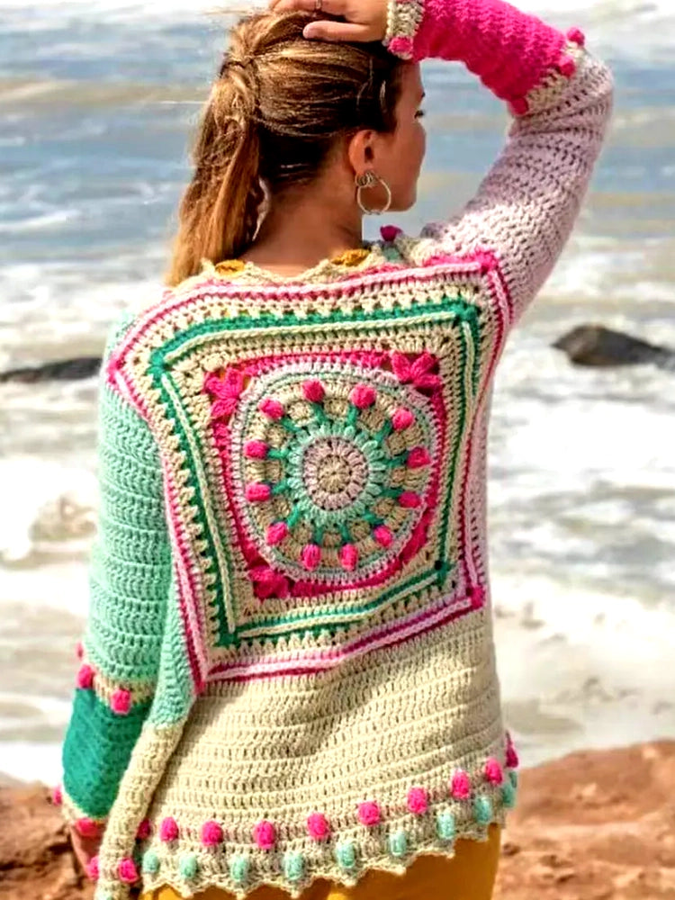 Casual Boho Beach Long Sleeve Spring Summer Ethnic Jumper Vintage Handmade Bohemian Cardigan Crochet Sweater Jacket Women Coat Fitted Jacket Loose Jacket Oversized Jacket