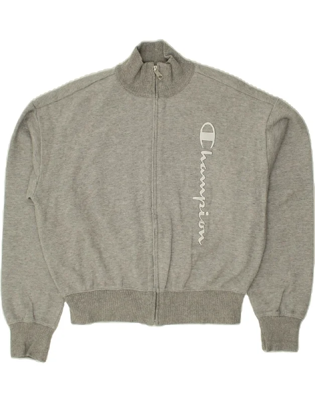 CHAMPION Womens Graphic Crop Tracksuit Top Jacket UK 14 Medium Grey Welt Pockets Slit Pockets Flap Pockets CHAMPION Womens Graphic Crop Tracksuit Top Jacket UK 14 Medium Grey Welt Pockets Slit Pockets Flap Pockets