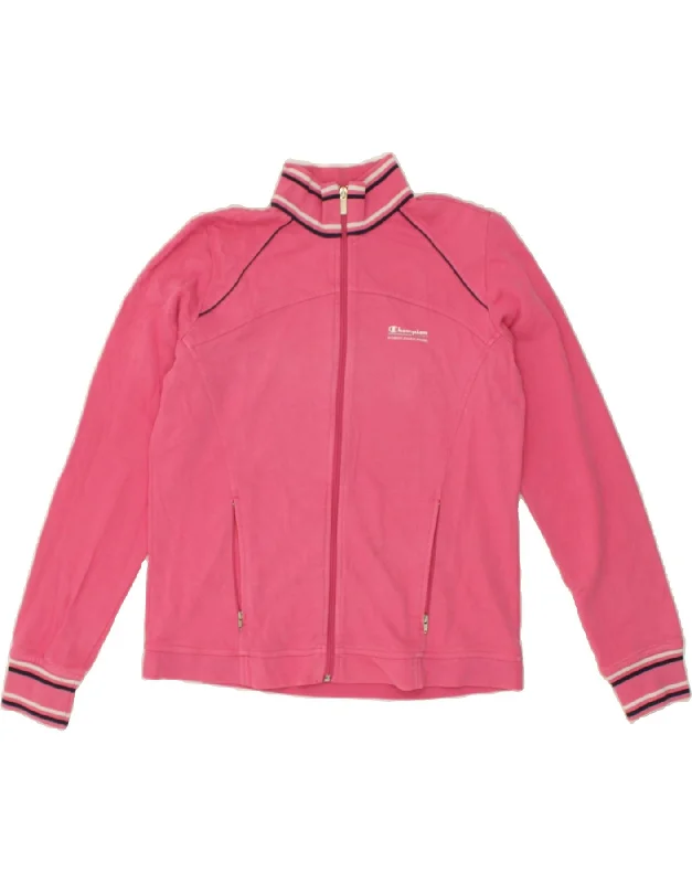 CHAMPION Womens Tracksuit Top Jacket UK 14 Medium Pink Knit Fabric Woven Fabric Fleece Fabric