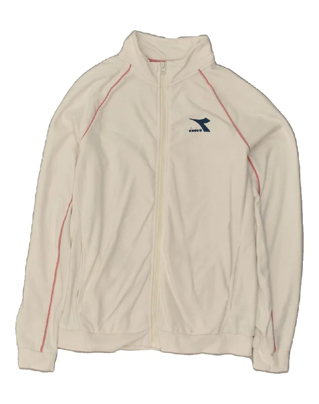 DIADORA Womens Graphic Tracksuit Top Jacket UK 12 Medium White Cotton Chenille Jacket Brocade Jacket Lace Jacket