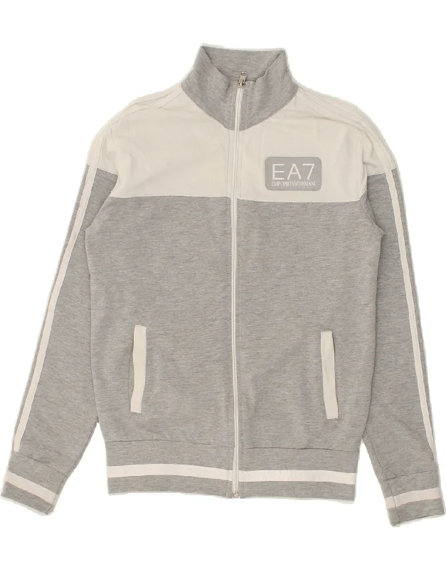 EMPORIO ARMANI Womens Graphic Tracksuit Top Jacket UK 10 Small Grey Fitted Jacket Loose Jacket Oversized Jacket