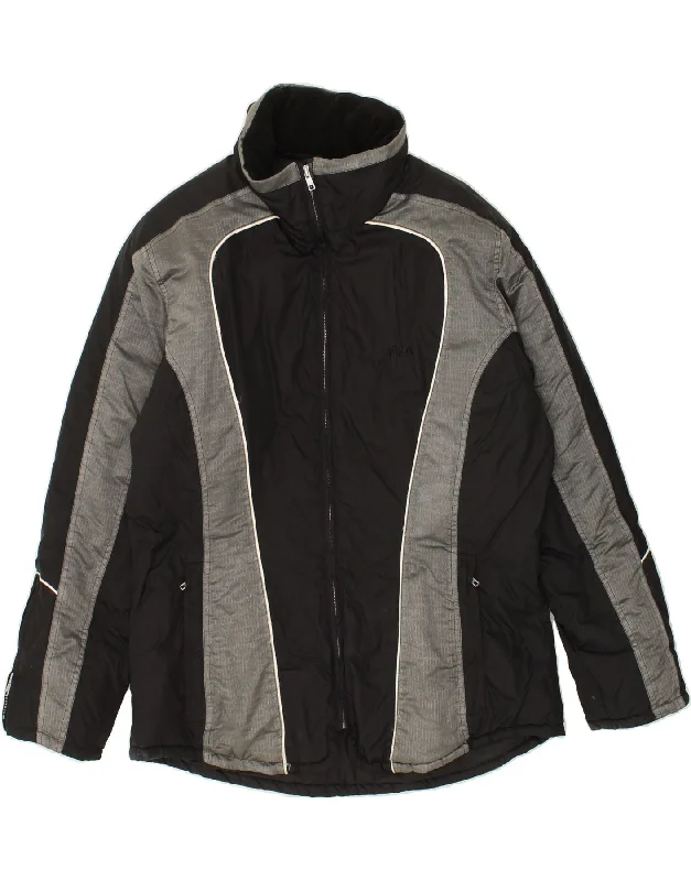 FILA Womens Hooded Ski Jacket IT 46 Large Black Colourblock Nylon Faux Fur Jacket Real Fur Jacket Shearling Jacket FILA Womens Hooded Ski Jacket IT 46 Large Black Colourblock Nylon Faux Fur Jacket Real Fur Jacket Shearling Jacket