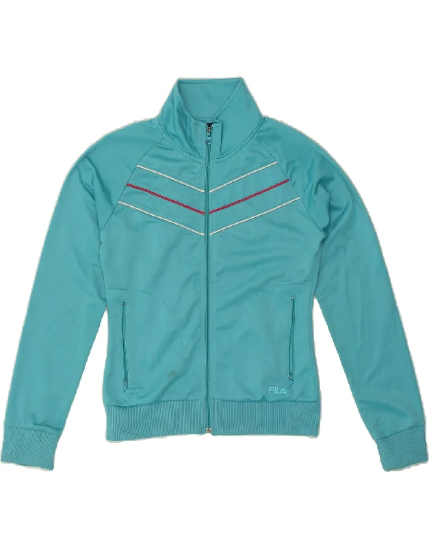 FILA Womens Tracksuit Top Jacket UK 10 Small Turquoise Polyester Bomber Jacket Anorak Windbreaker