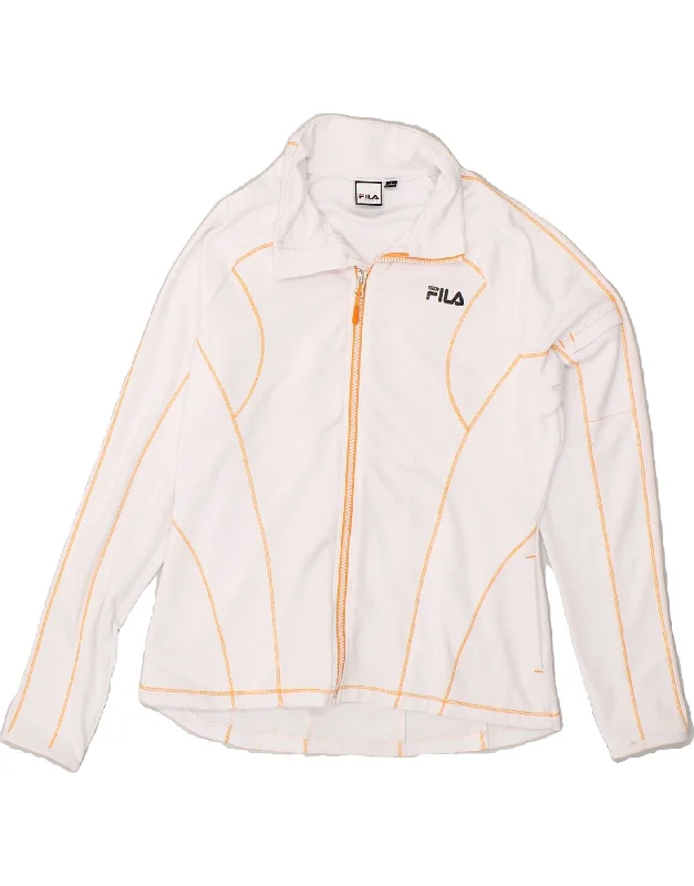 FILA Womens Tracksuit Top Jacket UK 16 Large White Polyester Bomber Jacket Anorak Windbreaker