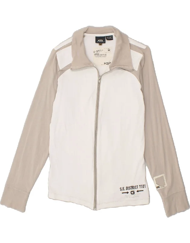 G-STAR Womens Graphic Tracksuit Top Jacket UK 12 Medium White Colourblock Denim Fabric Leather Fabric Suede Fabric G-STAR Womens Graphic Tracksuit Top Jacket UK 12 Medium White Colourblock Denim Fabric Leather Fabric Suede Fabric