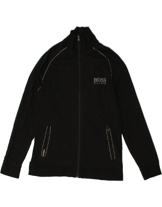 HUGO BOSS Womens Tracksuit Top Jacket UK 18 XL Black Cotton Insulated Jacket Fitted Jacket Loose Jacket