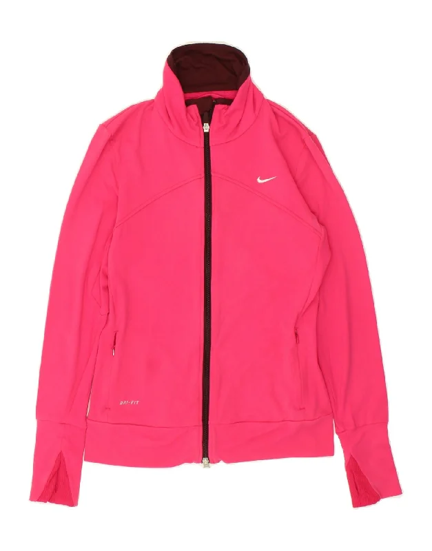 NIKE Womens Dri Fit Tracksuit Top Jacket UK 10 Small Pink Polyester Lace Jacket Ribbed Jacket Sequined Jacket