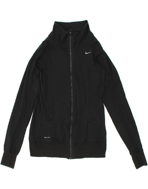 NIKE Womens Dri Fit Tracksuit Top Jacket UK 12 Medium Black Knit Jacket Woven Jacket Fleece Jacket