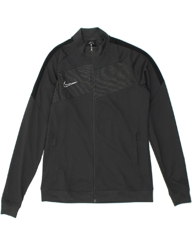 NIKE Womens Dri Fit Tracksuit Top Jacket UK 14 Medium Grey Polyester Nylon Fabric Polyester Fabric Spandex Fabric