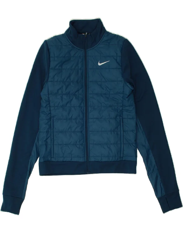 NIKE Womens Therma-Fit Padded Tracksuit Top Jacket UK 10 Small Navy Blue Elasticated Jacket Padded Jacket Insulated Jacket