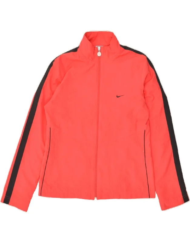 NIKE Womens Tracksuit Top Jacket UK 10/12 Medium Red Colourblock Polyester Bomber Jacket Anorak Windbreaker