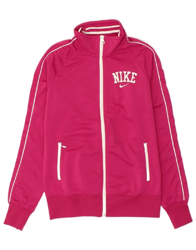 NIKE Womens Tracksuit Top Jacket UK 12 Medium Pink Polyester Satin Jacket Silk Jacket Chiffon Jacket