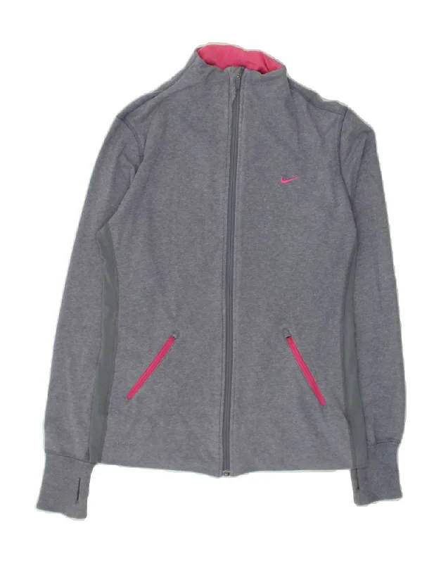 NIKE Womens Tracksuit Top Jacket UK 14 Large Grey Boat Neck Shawl Collar Notched Collar