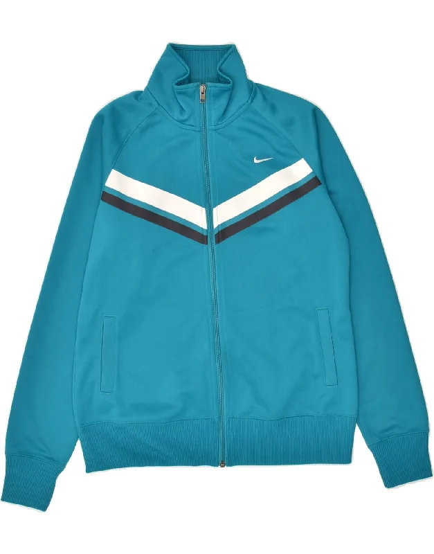 NIKE Womens Tracksuit Top Jacket UK 16/18 Large Blue Colourblock Polyester V-Neck Jacket Boat Neck Jacket Square Neck Jacket