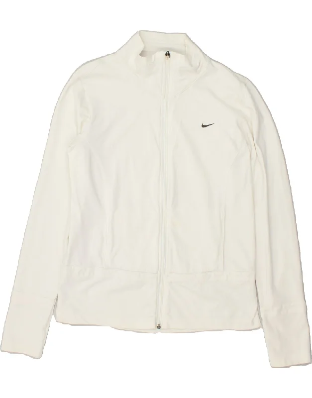 NIKE Womens Tracksuit Top Jacket UK 16/18 Large White Satin Fabric Silk Fabric Chiffon Fabric