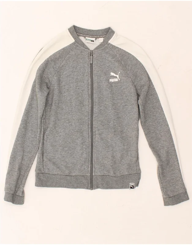 PUMA Womens Graphic Tracksuit Top Jacket UK 10 Small Grey Colourblock Chenille Fabric Brocade Fabric Lace Fabric