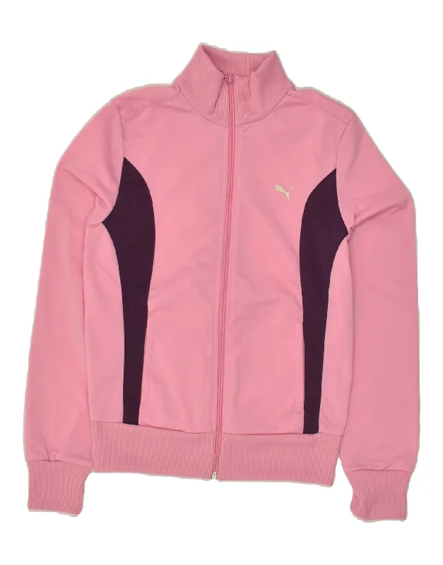 PUMA Womens Graphic Tracksuit Top Jacket UK 10 Small  Pink Colourblock Elasticated Jacket Padded Jacket Insulated Jacket