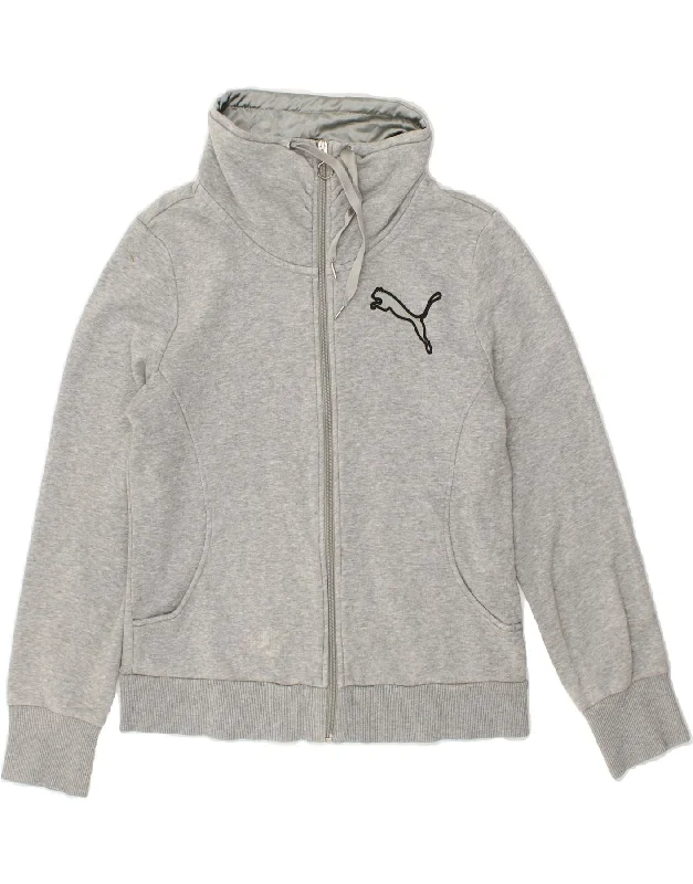 PUMA Womens Graphic Tracksuit Top Jacket UK 12 Medium Grey Cotton Cardigan Sweater Pullover