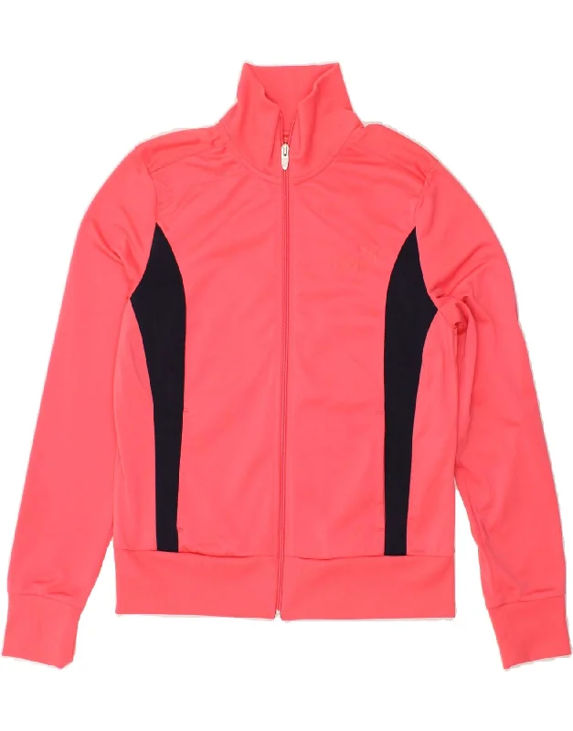 PUMA Womens Graphic Tracksuit Top Jacket UK 14 Medium Pink Colourblock A-Line Jacket Boat Neck Shawl Collar