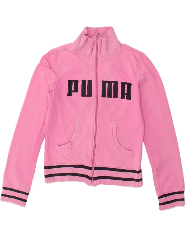 PUMA Womens Graphic Tracksuit Top Jacket UK 14 Medium Pink Cotton Embroidered Jacket Appliqued Jacket Beaded Jacket