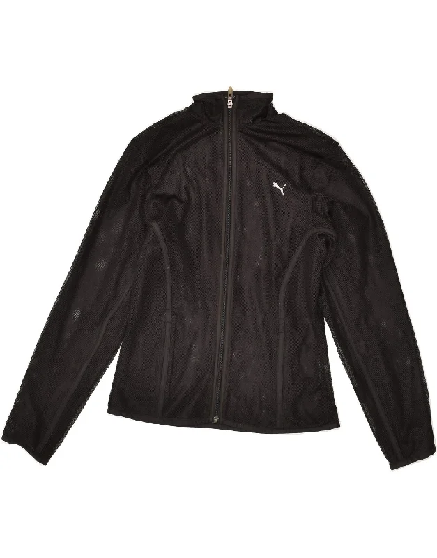 PUMA Womens Tracksuit Top Jacket UK 12 Medium Black Hoodie Zip-Up Jacket Button-Up Jacket