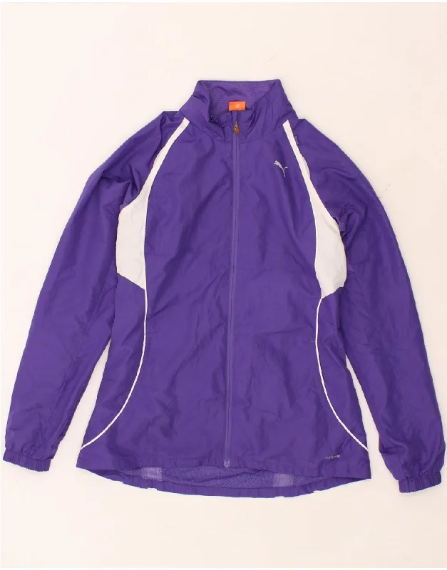 PUMA Womens Tracksuit Top Jacket UK 12 Medium  Purple Colourblock Fleece Fabric Down Fabric Feather Fabric