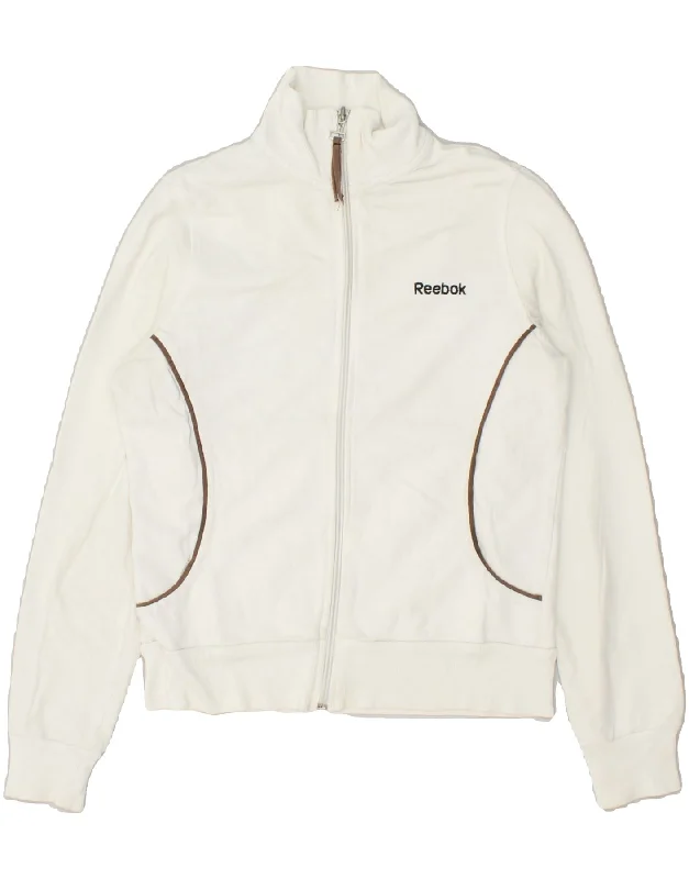 REEBOK Womens Tracksuit Top Jacket UK 10 Small White Cotton Wool Jacket Cashmere Jacket Tweed Jacket